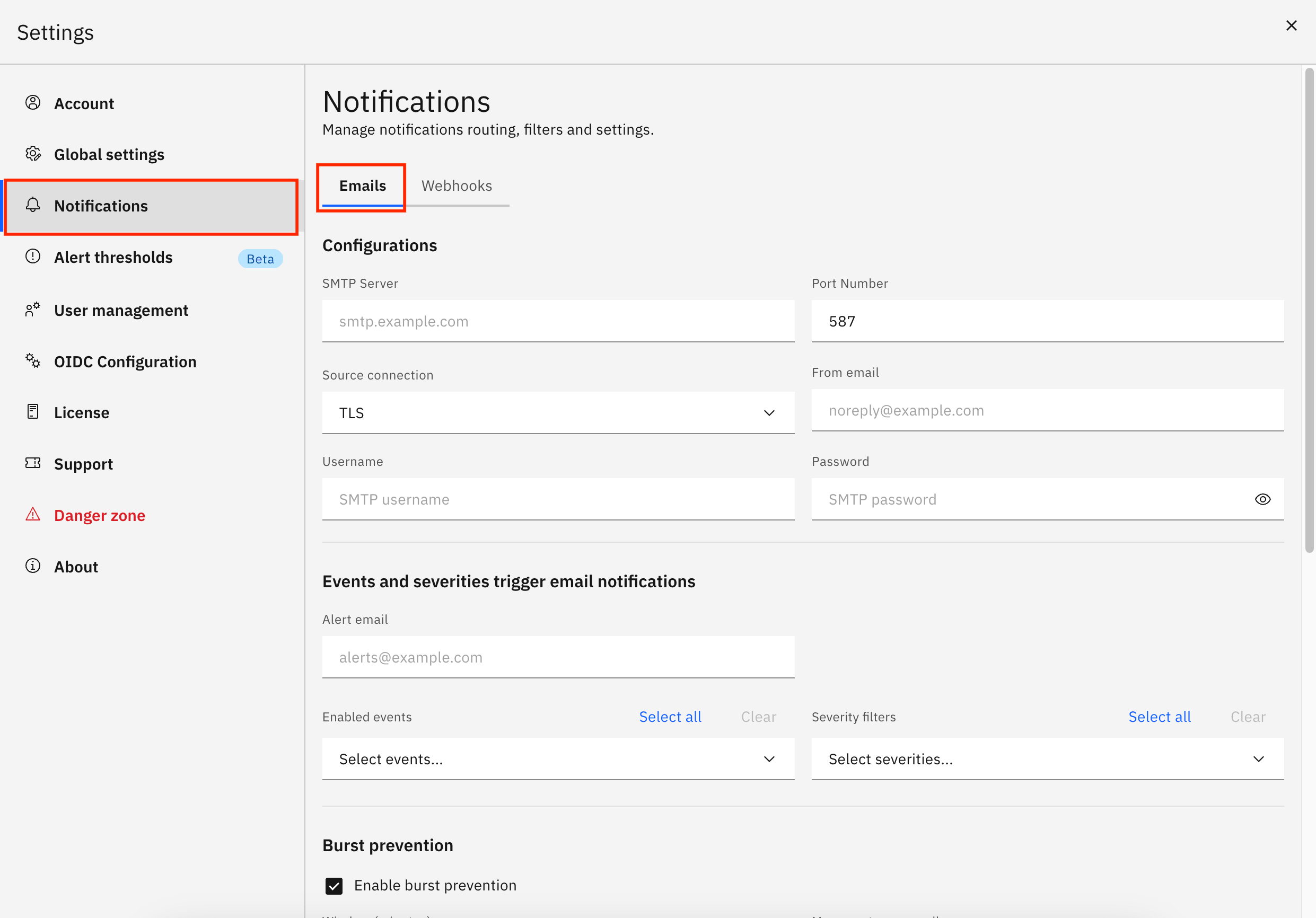 Email notification Page