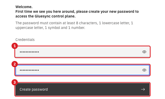 Create password page of the Control Plane with the new password