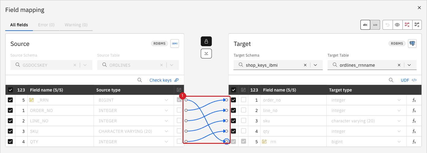 Field mapping with an arrow from _RRN on the source to rrn on the target (1)