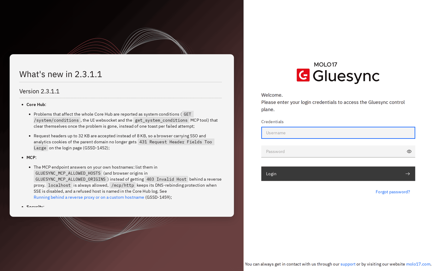 Gluesync login page loaded over HTTPS from the host name gluesync.lab.test with no certificate error