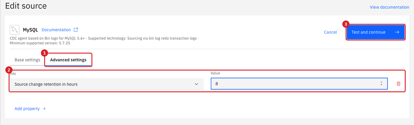 Edit source page for the MySQL agent