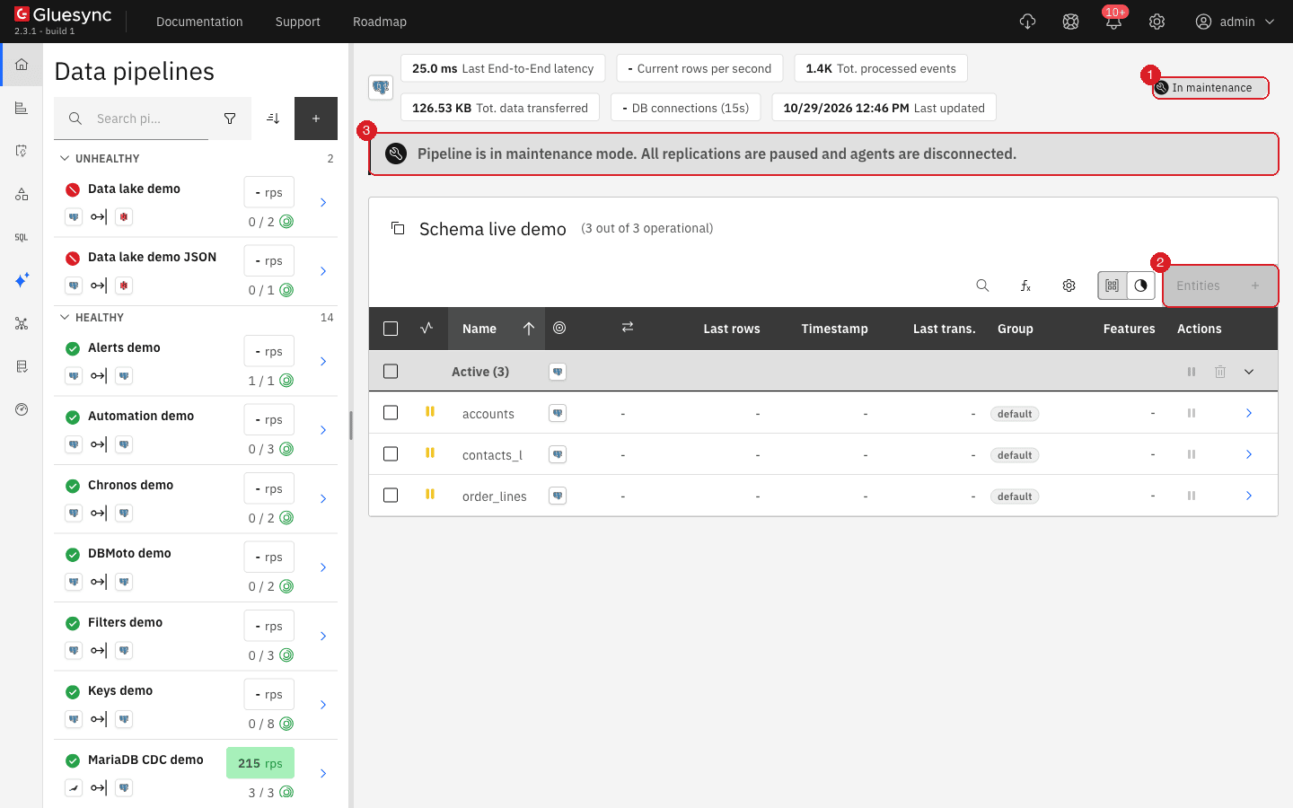 Pipeline in maintenance mode with the In maintenance tag (1)