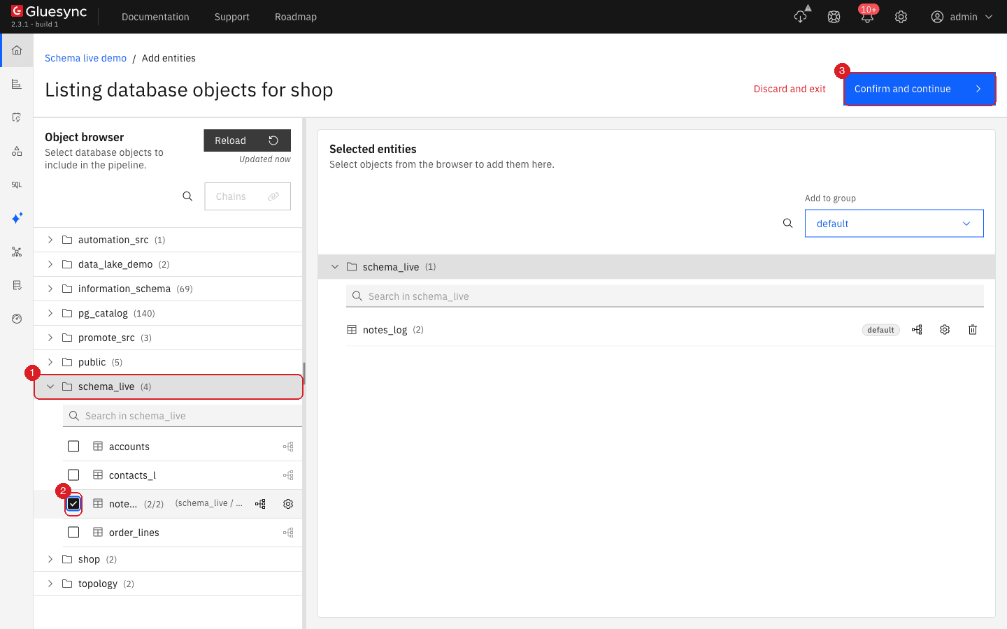 Object browser with the schema schema_live open (1)