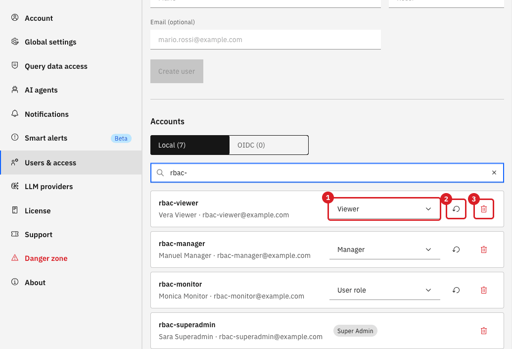 Accounts list filtered by rbac- showing four accounts