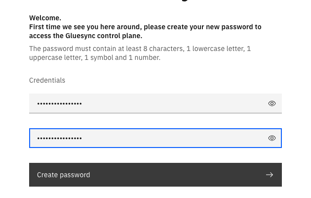 First sign-in panel asking for a new password and its repetition