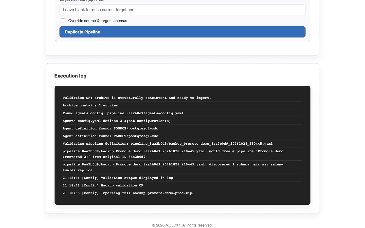 The Automator execution log: Validation OK