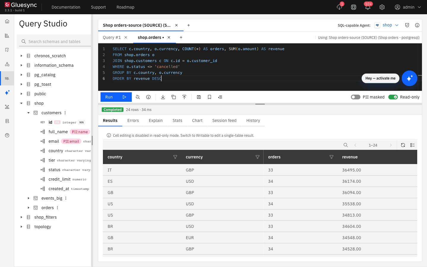 Result grid of the aggregate query with 24 rows
