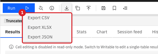 Export menu with the options Export CSV