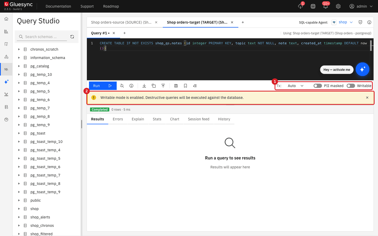Toolbar in Writable mode with the Tx