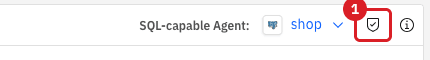 Query Studio toolbar with the Manage query data access shield icon marked 1