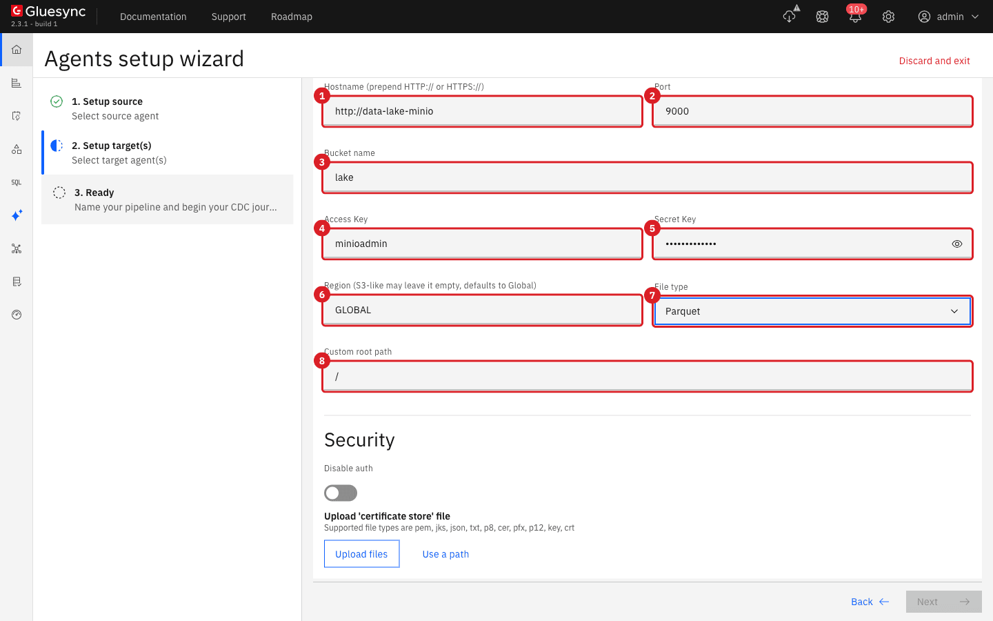 The AWS S3 connection form with Hostname