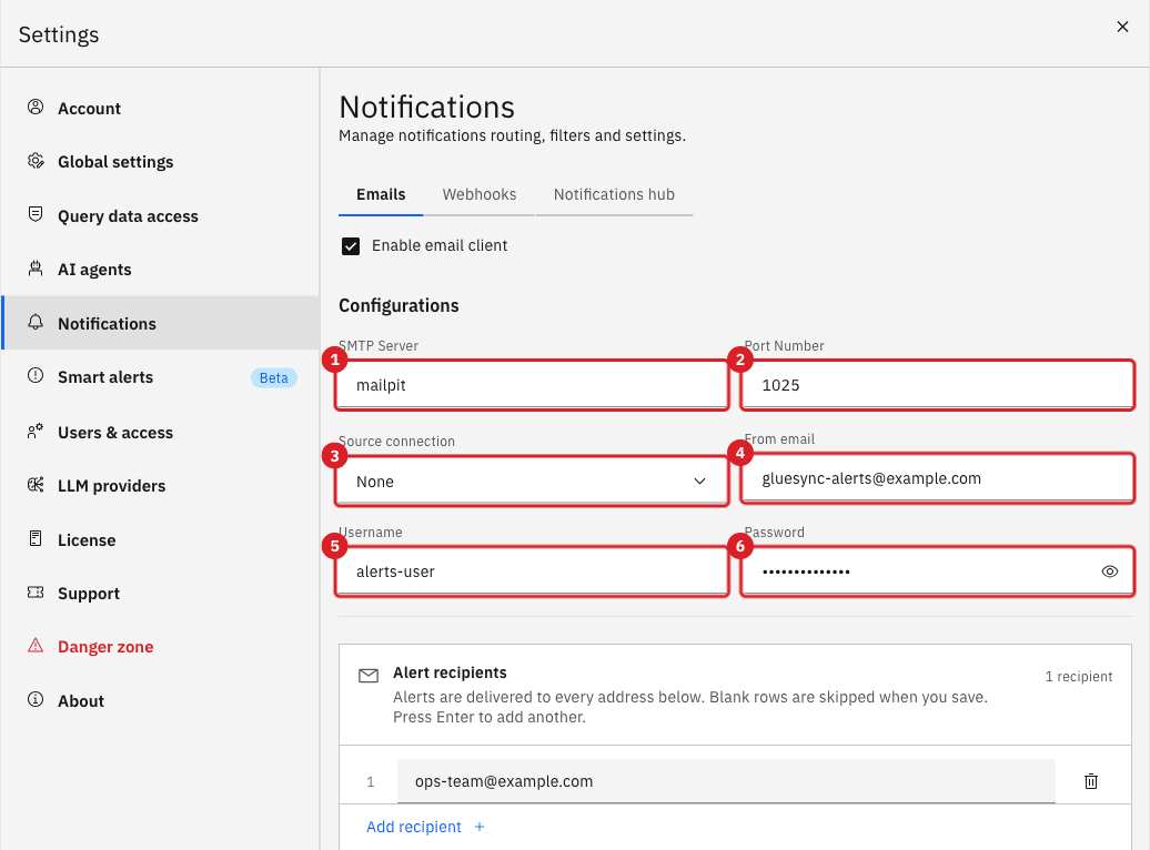 The Configurations section with SMTP Server