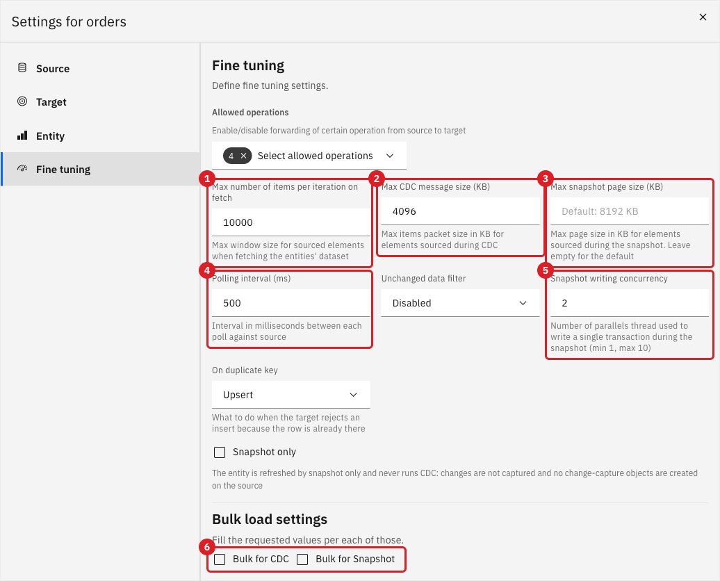 Settings dialog on the Fine tuning tab with the fetch items