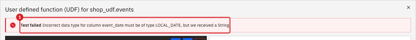 Test failed banner reading Incorrect data type for column event_date must be of type LOCAL_DATE