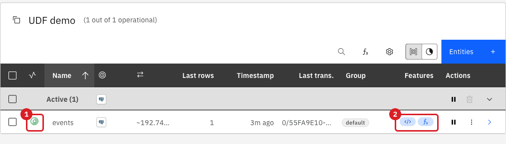 Pipeline page with the entity events running