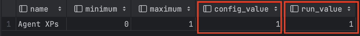 Query output showing the two columns