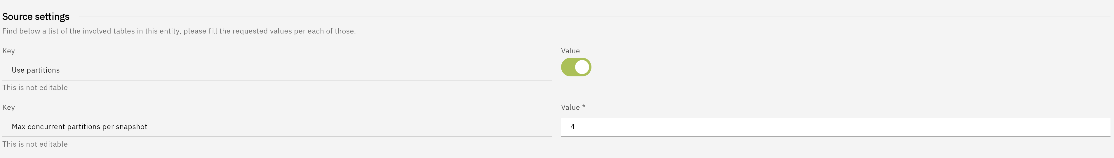 Source entity settings for partitioned reads