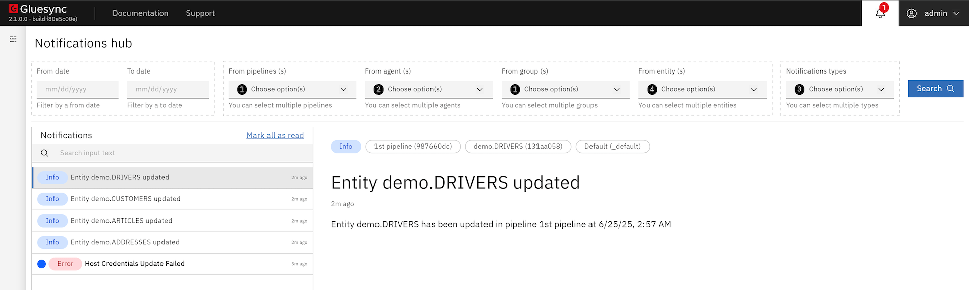 Notifications hub page