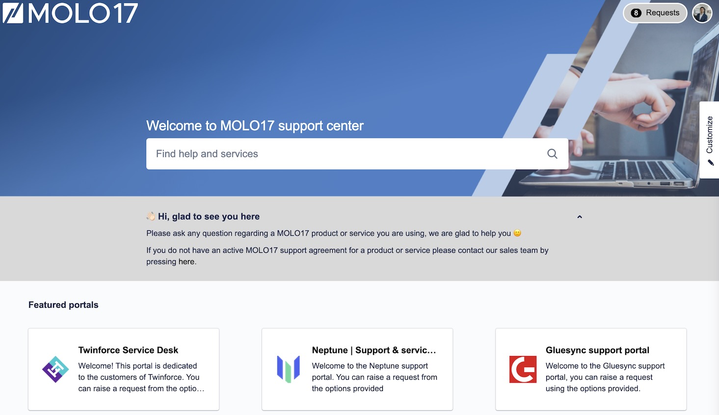 Support portal home page