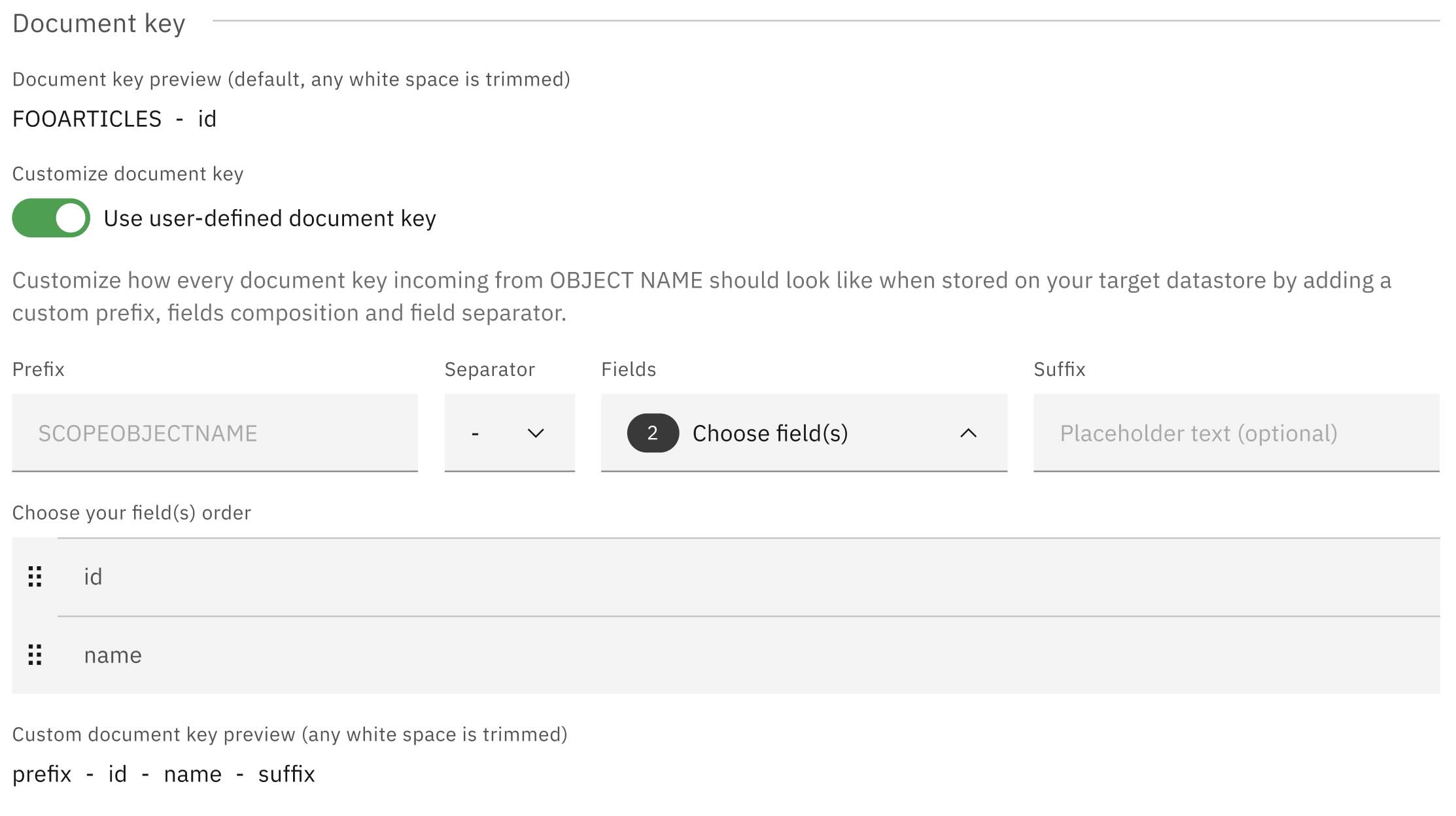 Build your custom NoSQL document key