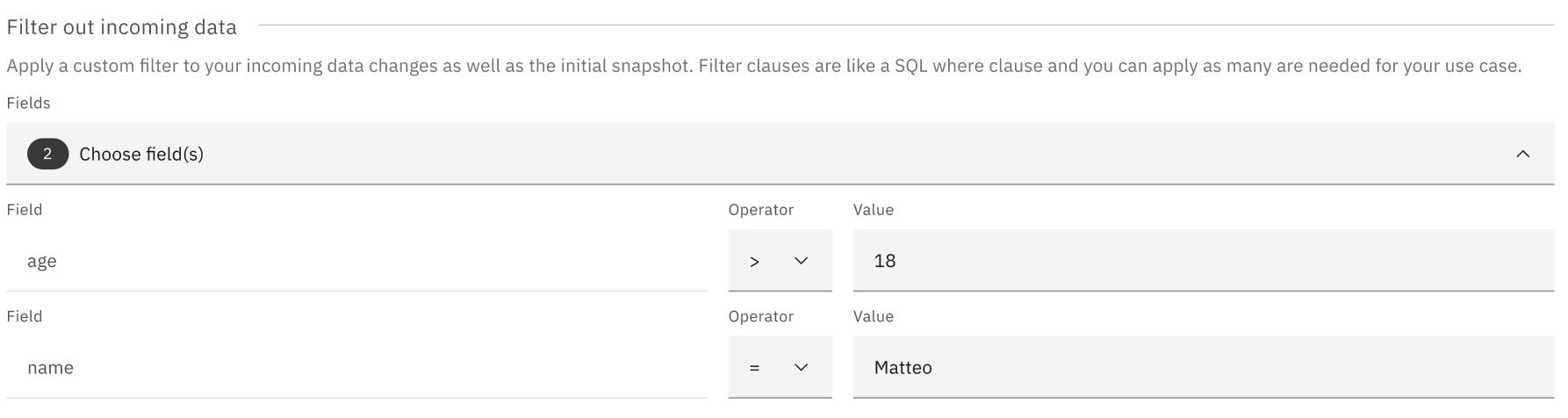 On-the-fly data filtering