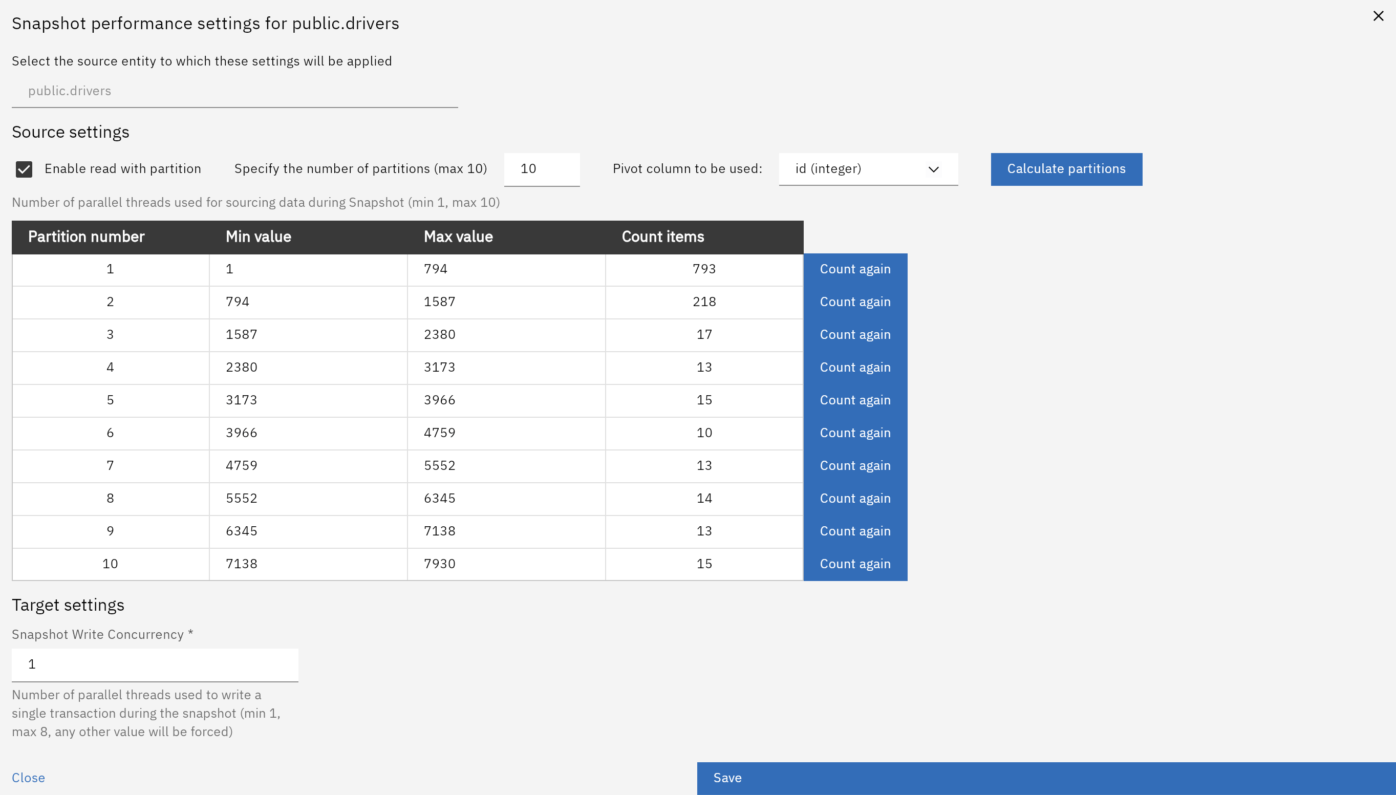 Logical partitioning settings for snapshot reads