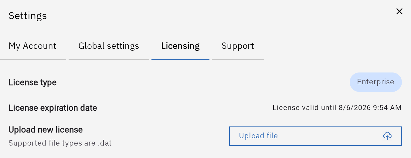 License management settings panel