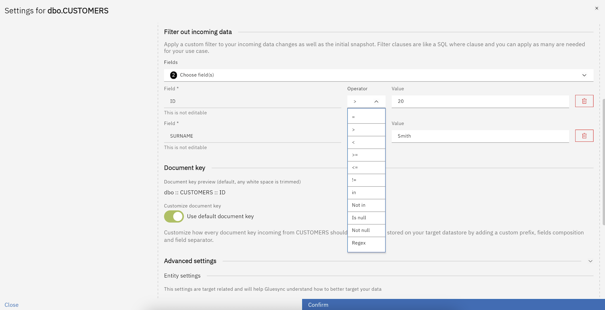 Filtering operators