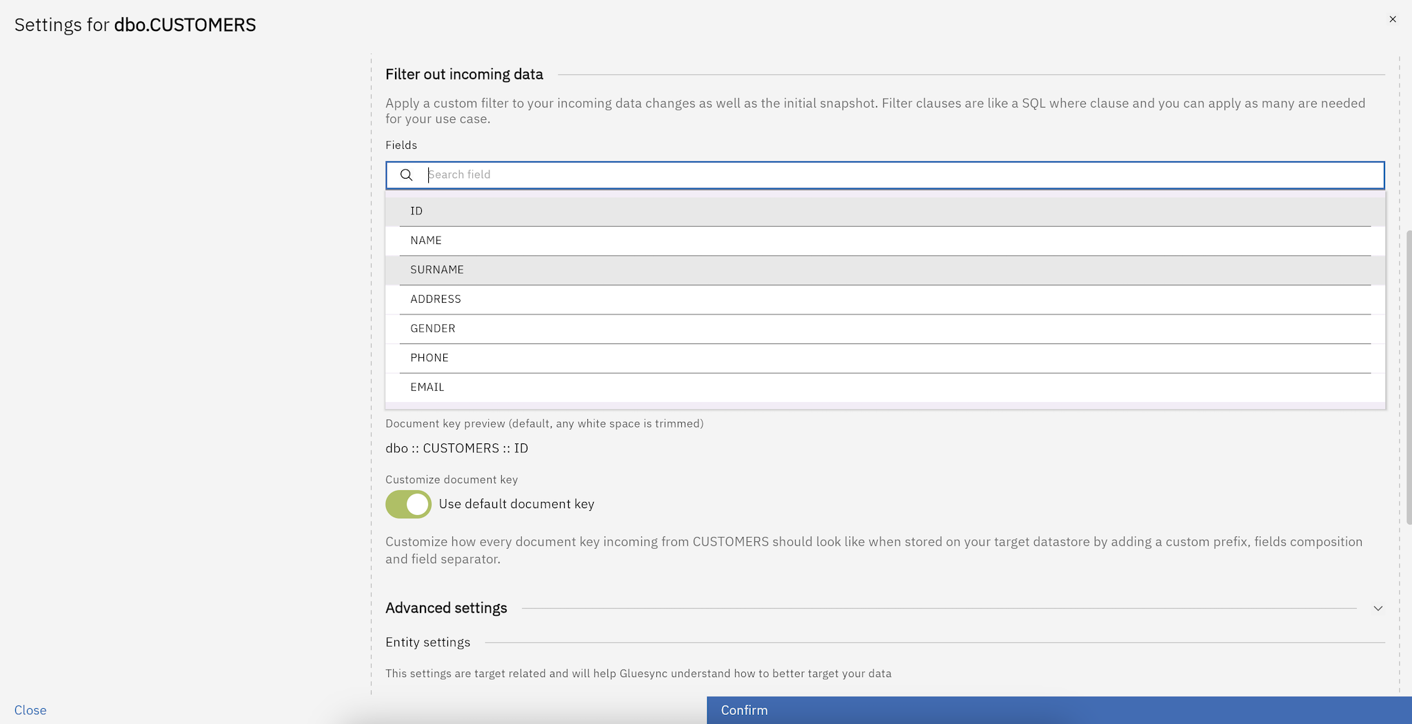 Multiple fields selection