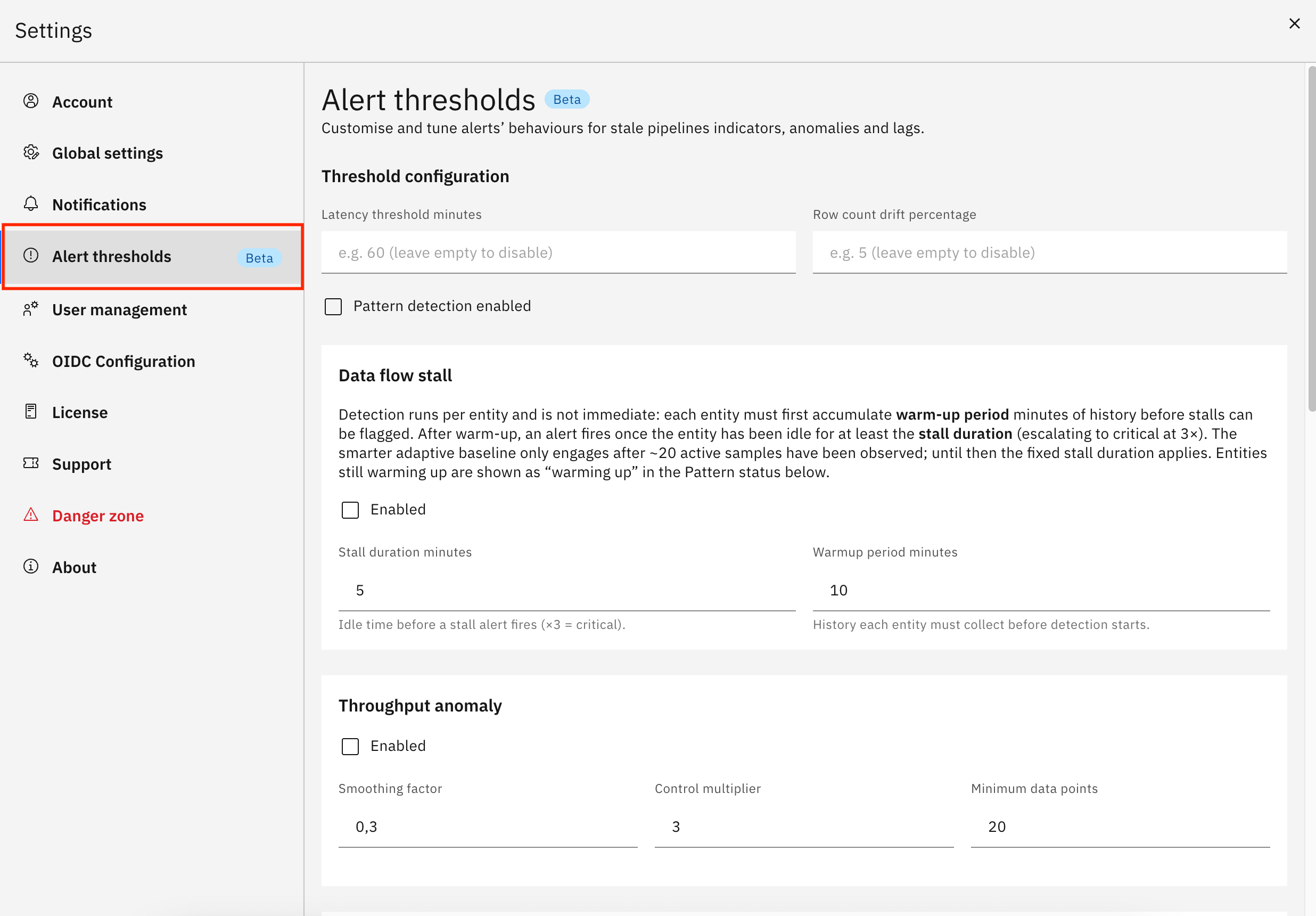 Alert Threshold Page