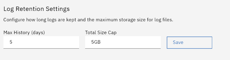 Set the retention settings from the Settings tab