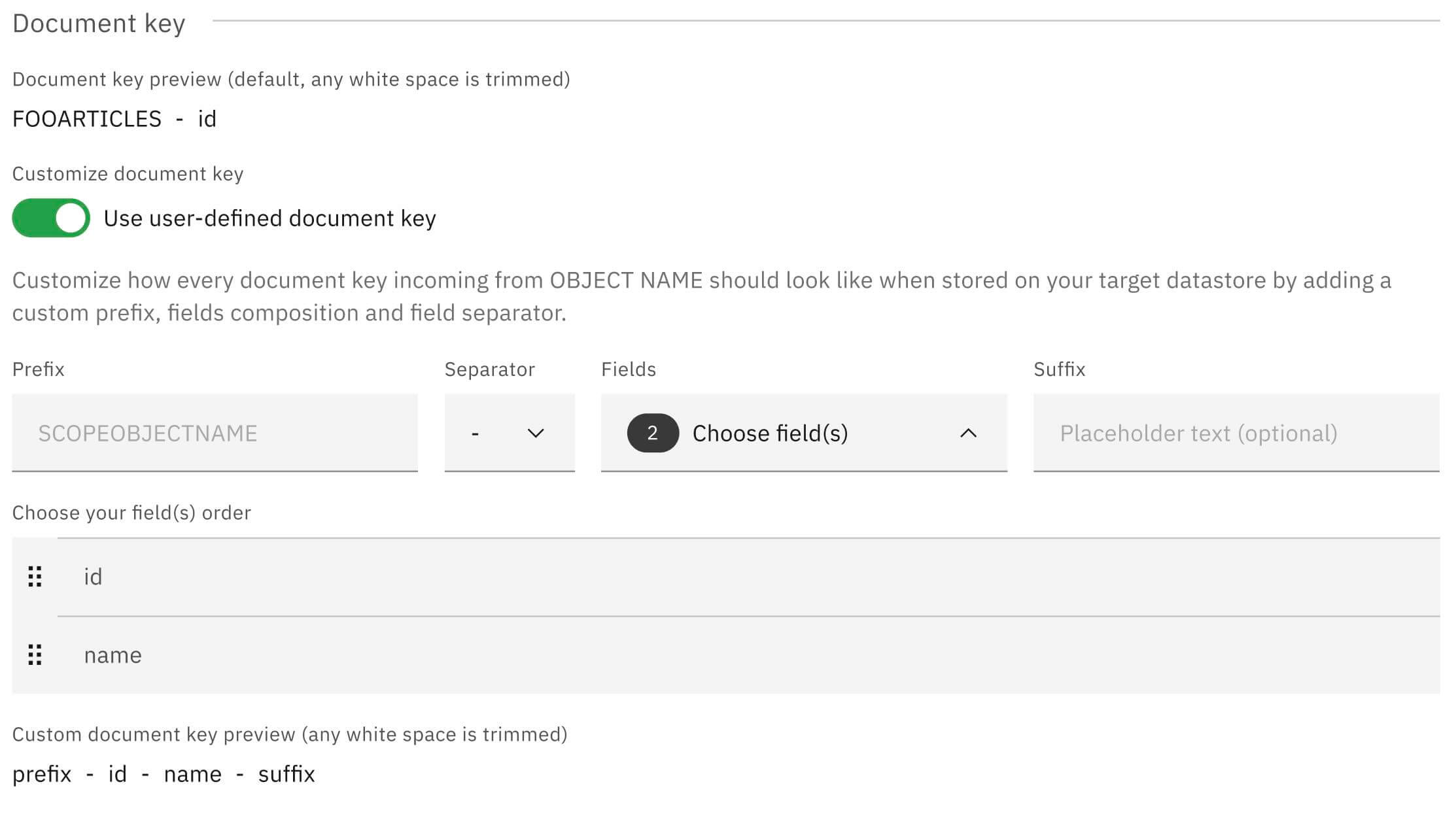 Build your custom NoSQL document key