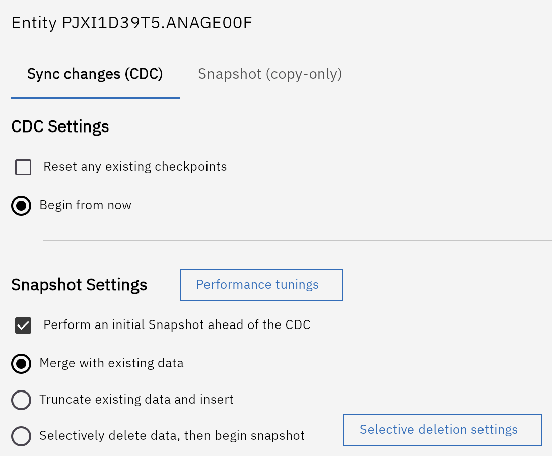 UI options for INSERT and UPSERT during snapshot tasks
