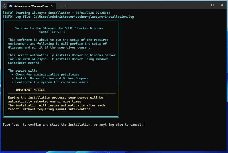 Starting Gluesync installation