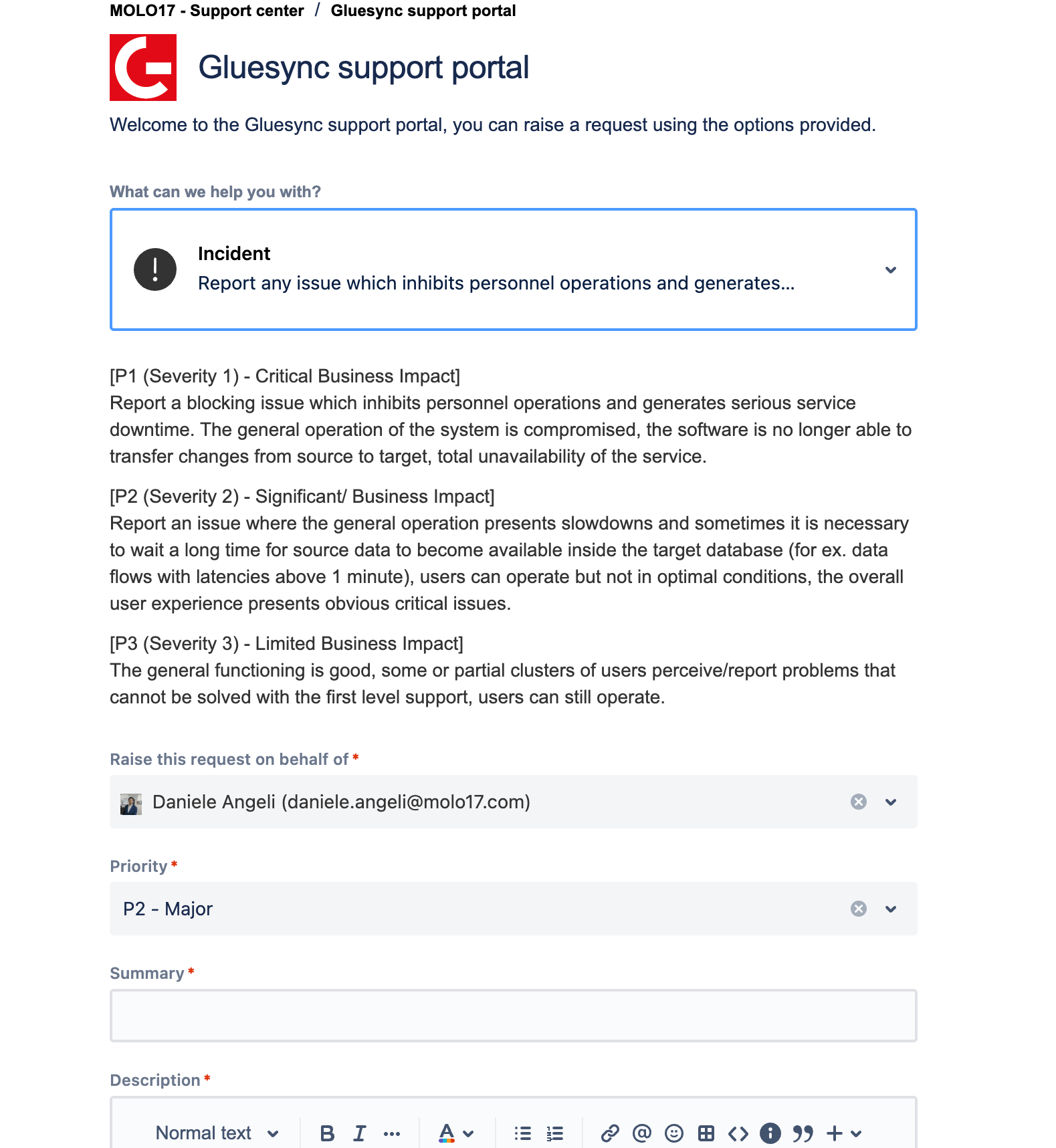 Create ticket form