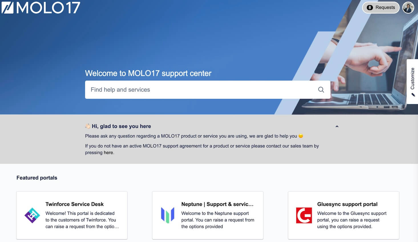 Support portal home page