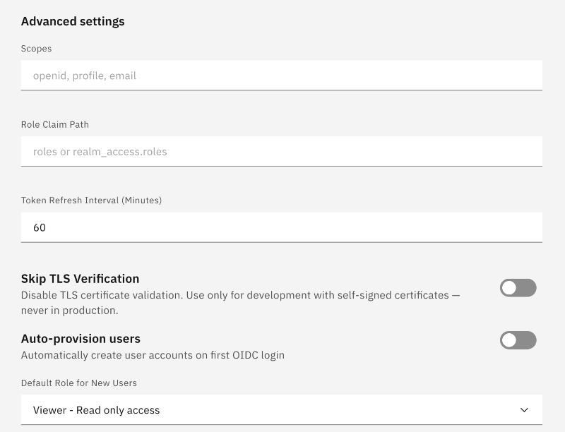 OIDC Advanced Settings